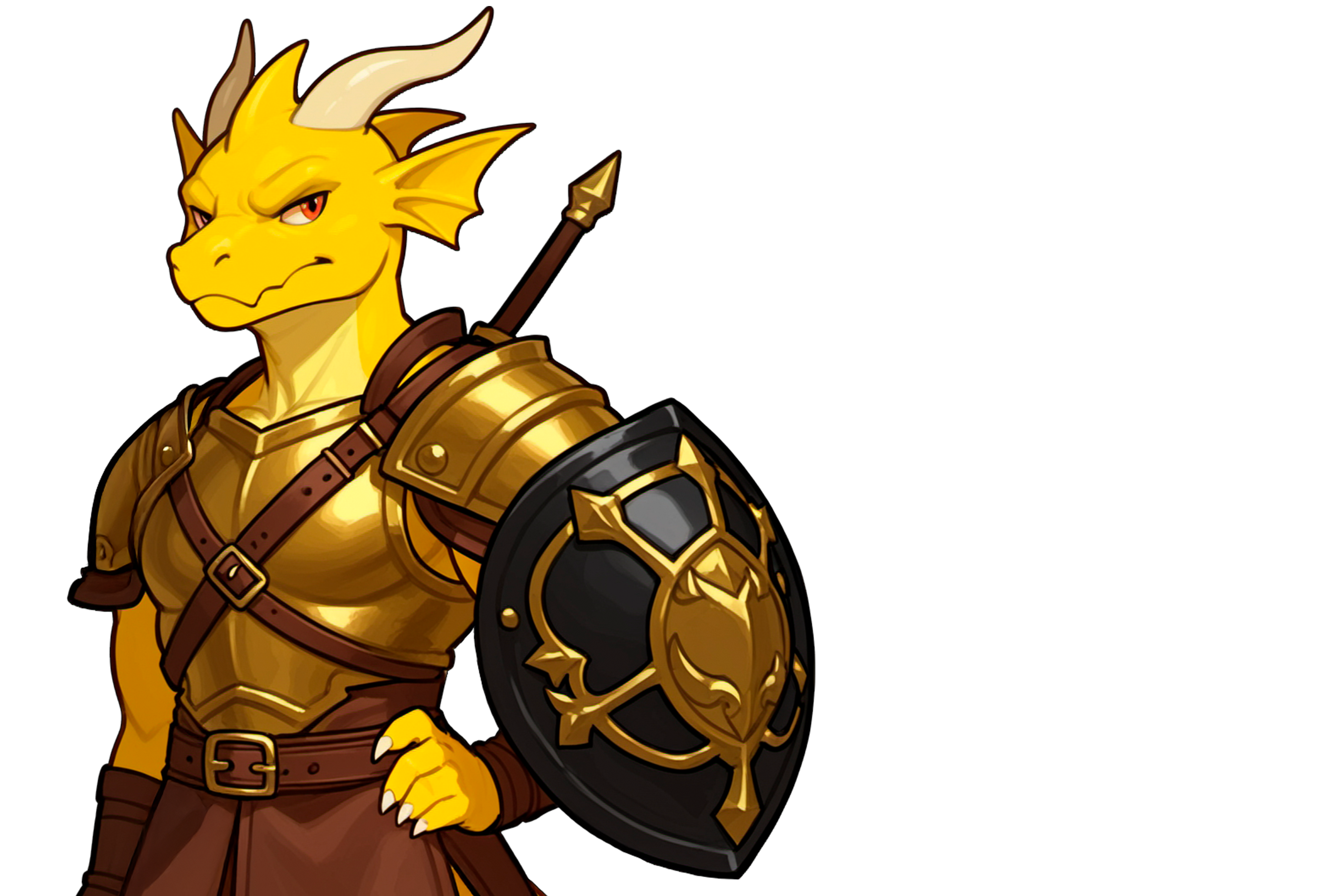 Personagem Defensor com escudo e armadura pesada